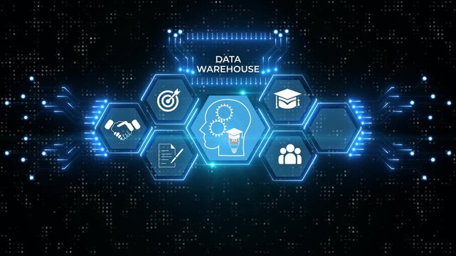Data warehouse icon logo design. Vector illustration technology solution tend concept design. neon tool box with icons animation.
