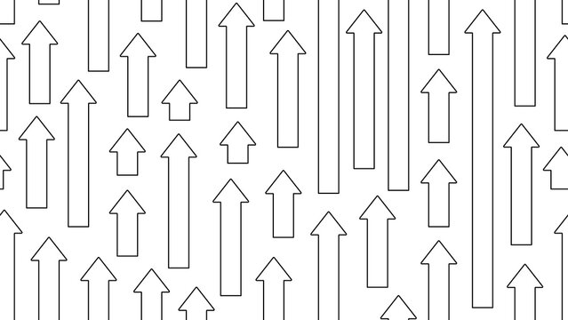 Seamless vector pattern featuring stroke outline arrows pointing upward in a repeating design on a transparent background for growth, progress, and increase concepts in business and finance.