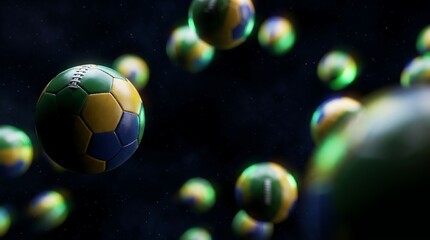 Fototapeta premium Brazilian soccer balls floating in space for football background