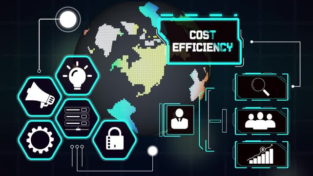 Cost efficiency tracking dashboard highlighting corporate savings metrics, abstract data grid for operations management videos