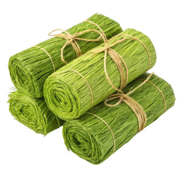 Three rolls of green wrapping paper tied with twine