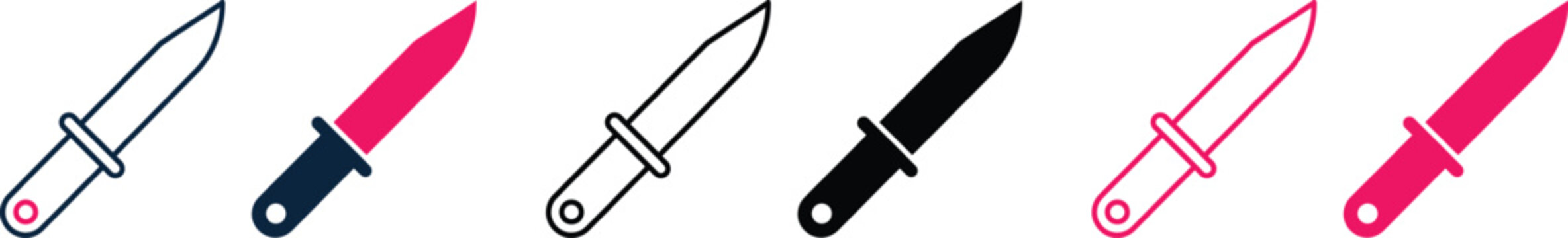 Five colorful utility knives with different colored handles on transparent background PNG with alpha channel
