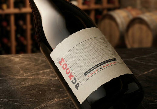 Wine Label Mockup inside Wine Cave Cellar