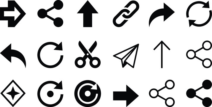 Action and Function Vector Icon Set &ndash; Navigation, Share, and Edit Icons for Web and Application Design