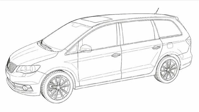 2D AutoCAD Vector drawing of a minivan on the road