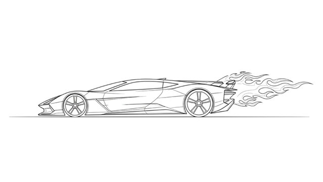 2D AutoCAD Vector illustration of a sports car speeding with flames