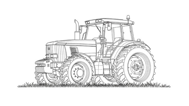 A 2D AutoCAD Vector illustration of a tractor on grass