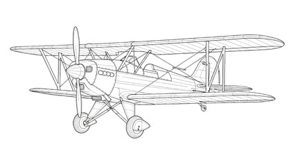2D AutoCAD Vector illustration of a vintage biplane flying in the sky © Stock Image Paradise