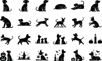 Obraz premium Dog silhouette collection with various breeds and poses for pet design and animal project