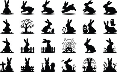 Obraz premium Set of rabbit silhouettes for easter and halloween themes in minimalist graphic vector style