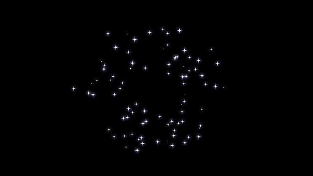 Magic sparkles glitter blast stars ,glowing twinkling glitter star, on black screen background.Dynamic glowing blast effect for cinematic transition.4k animison