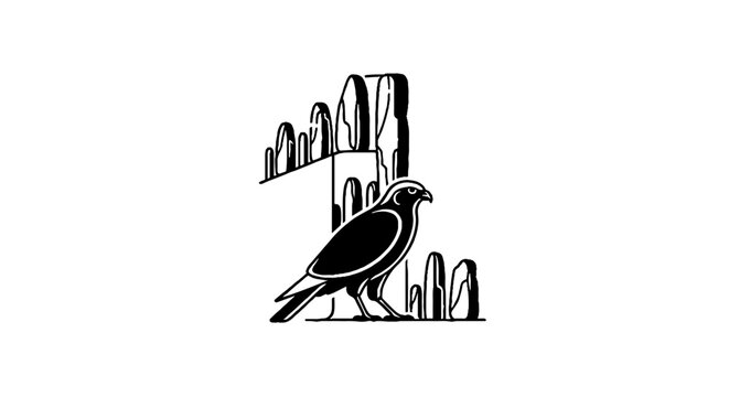 Black and white illustration of a perched bird.