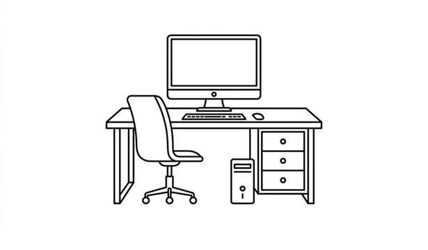 Office workstation with computer and chair