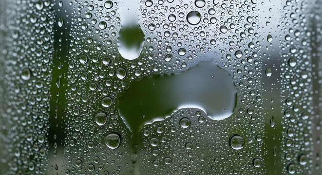 Water Droplets on Glass Refreshing Macro View with Green Bokeh