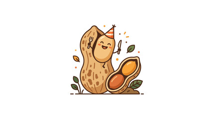 Fototapeta premium Cute Cartoon Peanut Character Celebrating with Party Hat and Confetti