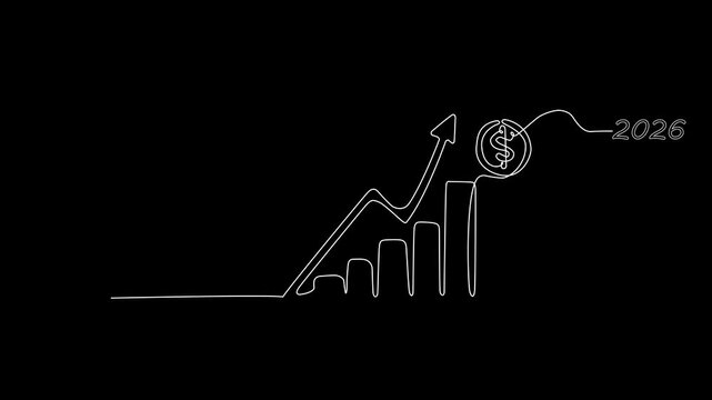 Financial Growth Chart with Dollar Sign and Briefcase. hand drawing animated,.