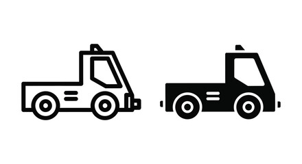 Naklejka premium Set of tow truck icons, flatbed tow truck symbol, vector illustration of a vehicle for transporting cars, outline and solid style icons for website or app