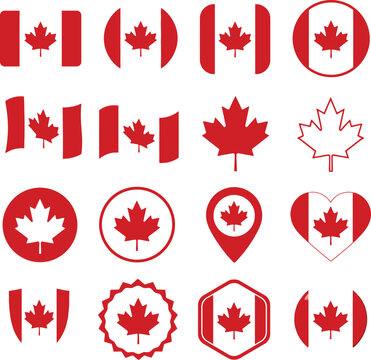 Canadian flag icon set national symbols maple leaf patriotic designs