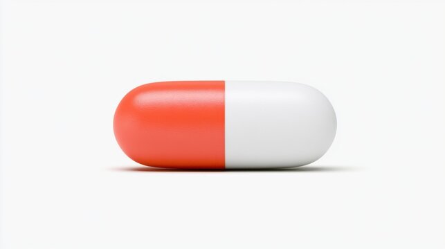 Close-up of single antibiotic capsule on white background