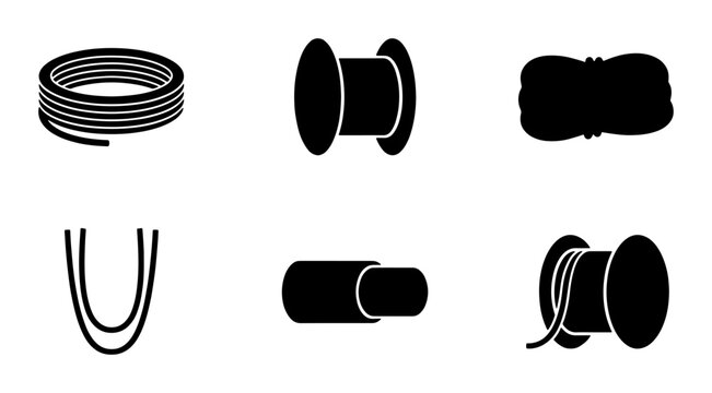 Spool and Coil Icons: Thread, Wire, and Rope Vector Set for Crafting and Industry