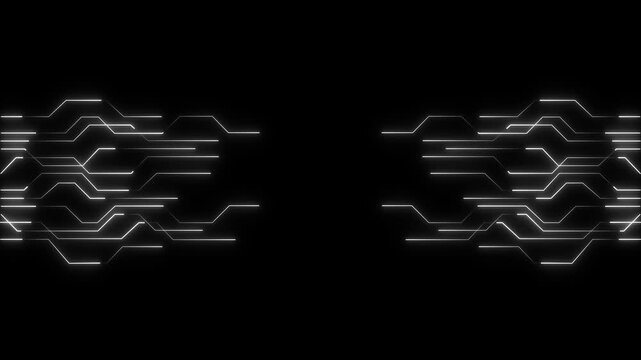 Futuristic AI circuit board background with white tech lines, electronic elements, and semiconductor chip. Modern gray digital neon line connected technology. animated on transparent background.