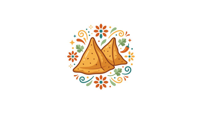 Illustrated Samosas with Decorative Floral Border