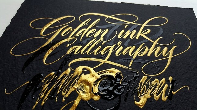 Golden ink calligraphy artwork on black background with calligraphy background lettering artistic
