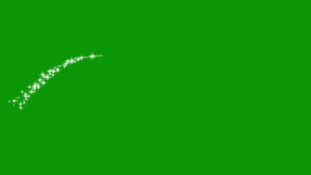 Magic sparkles glitter line stars, pixie star particles, night starry sky with glow white twinkling stars, twinkling fairy shimmer and glowing christmas sparkle motion on green screen background, 4k