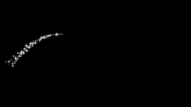 Magic sparkles glitter line stars, pixie star particles, night starry sky with glow white twinkling stars, twinkling fairy shimmer and glowing christmas sparkle motion on black screen background, 4k
