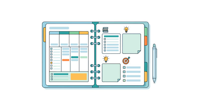 Organizer binder with planner pages and notes