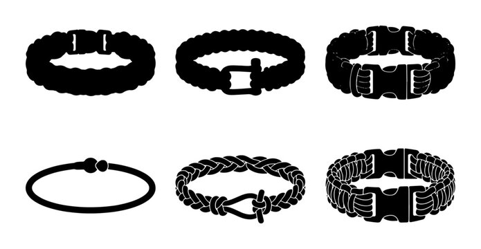 Paracord Bracelets Collection, Black Silhouettes, Outdoor Adventure Gear, Adjustable Wristbands