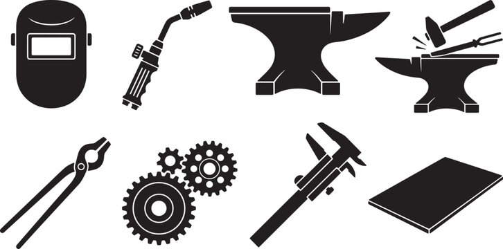 Industrial workshop tools and equipment on a workbench for fabrication