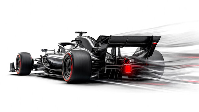 Dynamic black racing car accelerating with speed motion blur on a clear white background illustration