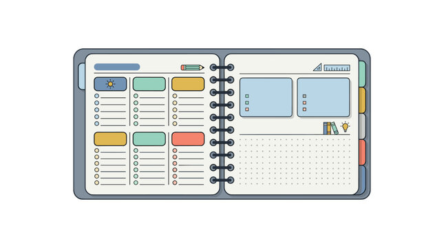 Organized spiral notebook with color-coded tabs