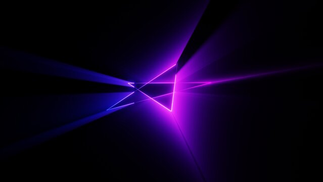 Purple neon triangle beam abstract dark background