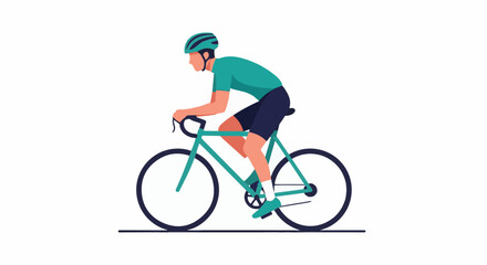 Fototapeta premium A person riding a bicycle wearing a green helmet and outfit