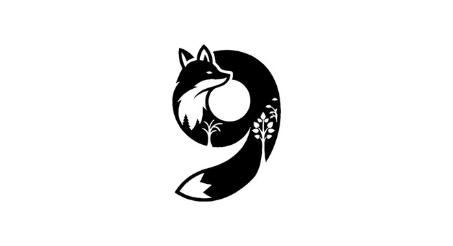 Elegant Fox Tail Curved Into Number Nine Design.