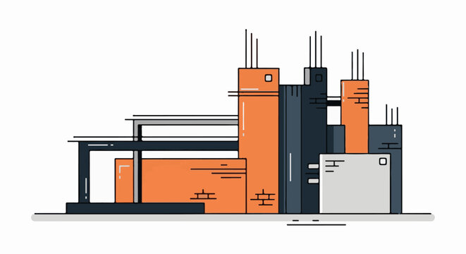 Industrial complex with orange, gray and black buildings