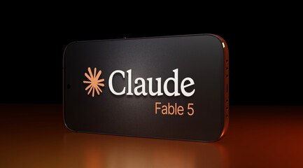 Naklejka premium Claude Fable 5 Logo on Black Smartphone, Anthropic AI Storytelling App