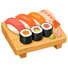 Japanese Sushi Platter Illustration With Nigiri Maki Rolls Salmon Shrimp And Tuna © Mas Muads