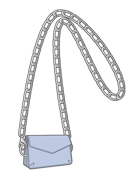Ladies envelope chain bag vector mockup template technical drawing.