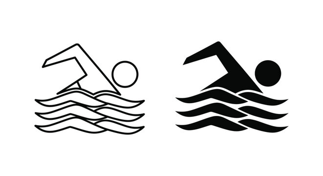 Swimmer diving and swimming in water icon