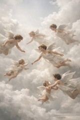 Obraz premium Heavenly cherubs among clouds