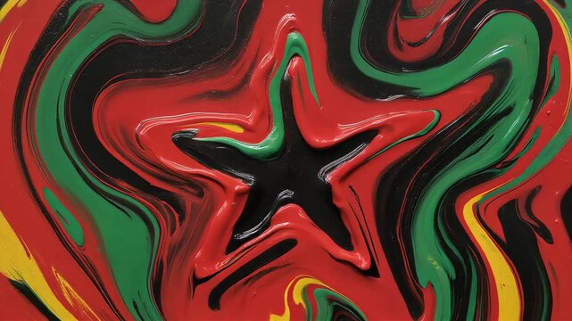 Abstract motion of vibrant paint flowing into a star shape