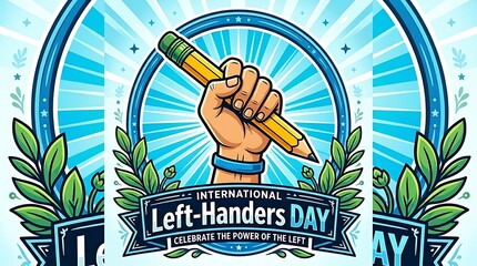 International Left Handers Day illustration with hand holding pencil