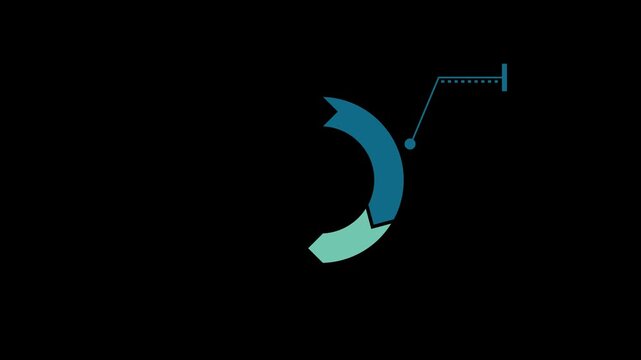 animated three-step arrow infographic with callout for title on alpha channel black background.