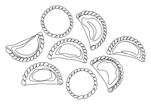 Dumplings and pierogi flat lay pattern in continuous line art style