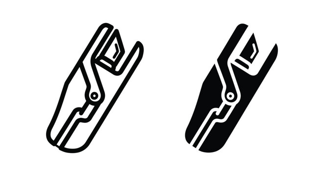Stapler icon set, office stationery tool for binding paper documents, simple black silhouette and outline design, isolated on white background