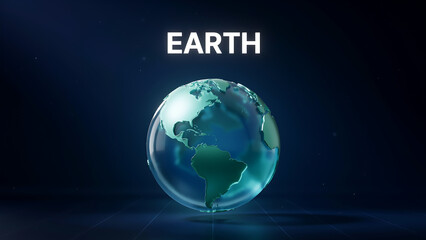 Fototapeta premium Global earth planet globe sphere under dark dark space background with glowing environmental typography letters