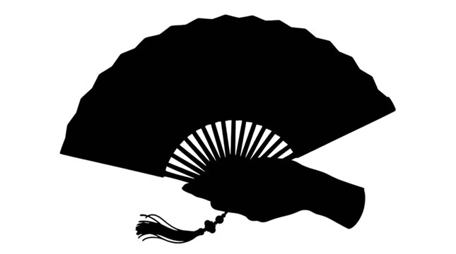 Black traditional japanese folding paper fan isolated on transparent background, Vector